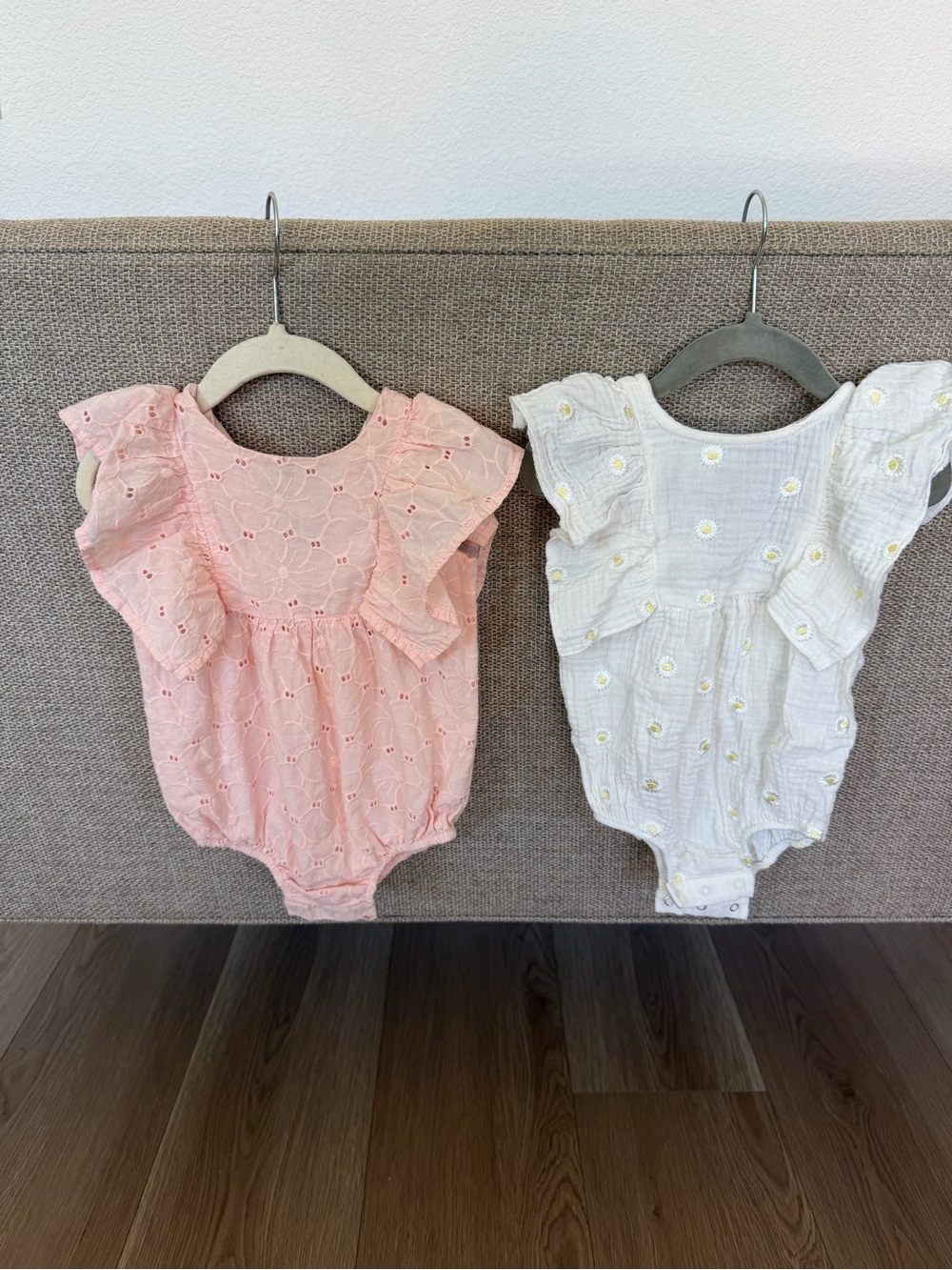 Cat & Jack Pink and White Flutter-Sleeve One-Piece Bodysuits